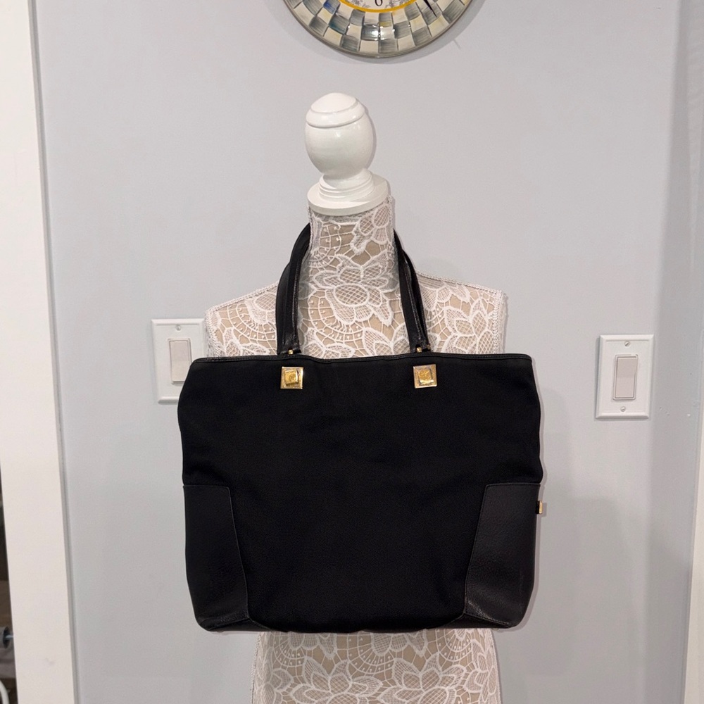 Authentic Salvatore Ferragamo Luxury Elegant Black Tote Bag With Gold Accents